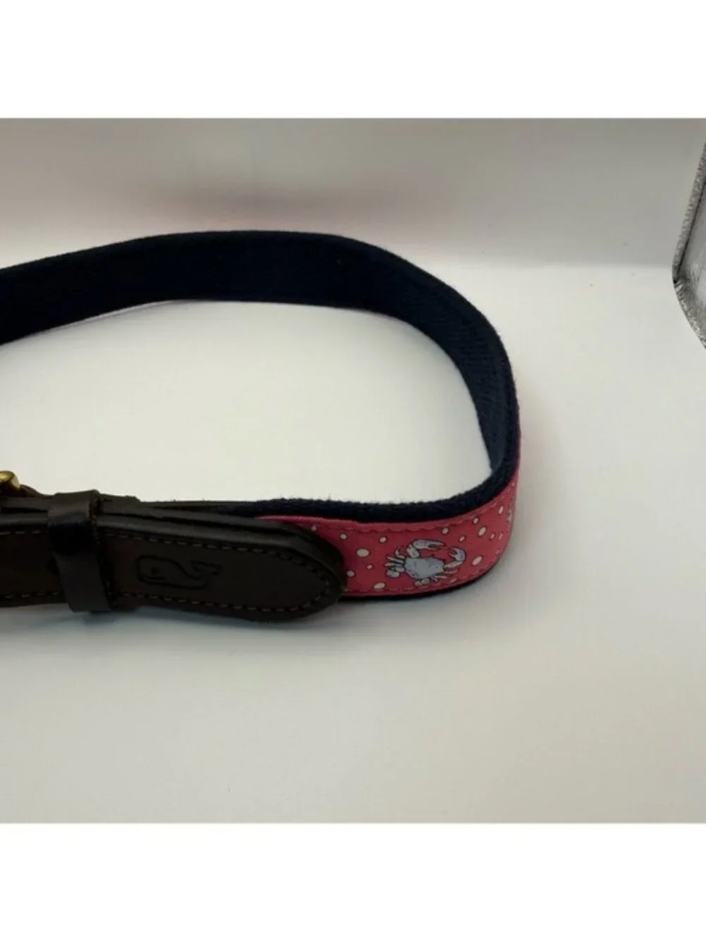 Vineyard Vines Pink Crab Print Canvas Leather Belt Size 28 Preppy Coastal